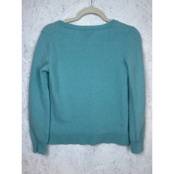 Tahari Two Ply Cashmere Aqua Blue Fitted V-Neck Sweater Ribbed Hem & Cuffs - Picture 5 of 9